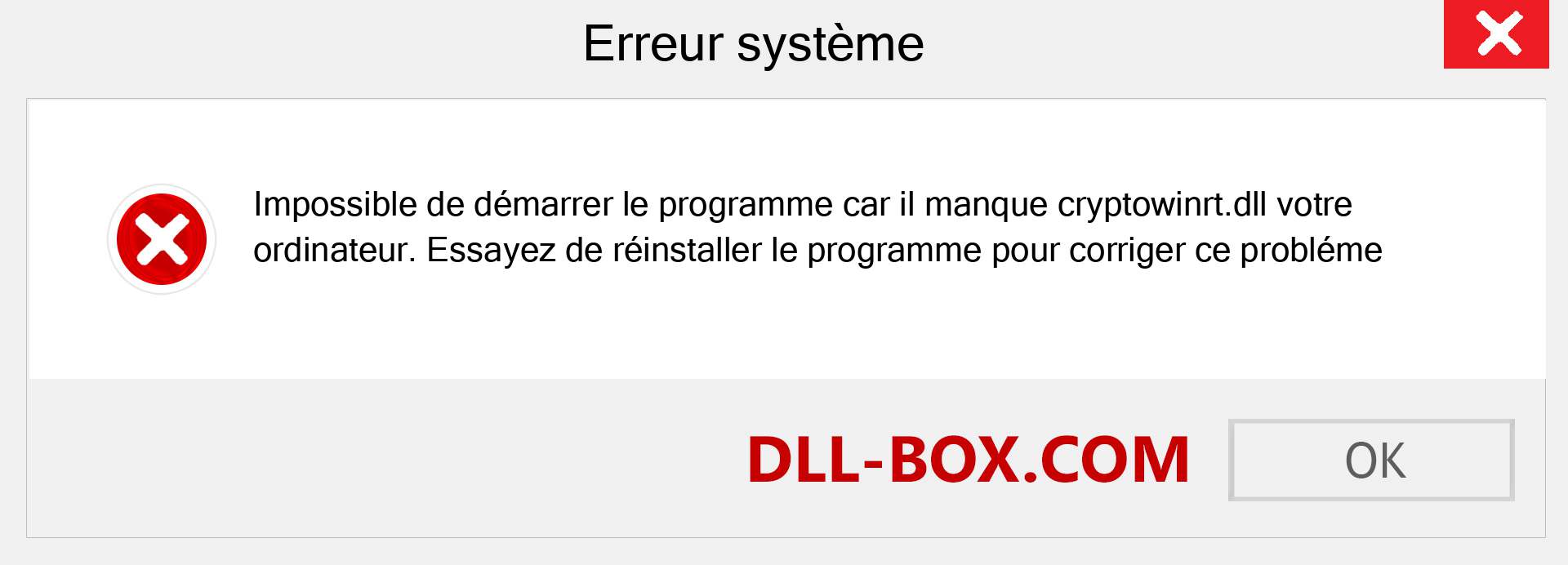 Le fichier cryptowinrt.dll est manquant ?. Télécharger pour Windows 7, 8, 10 - Correction de l'erreur manquante cryptowinrt dll sur Windows, photos, images