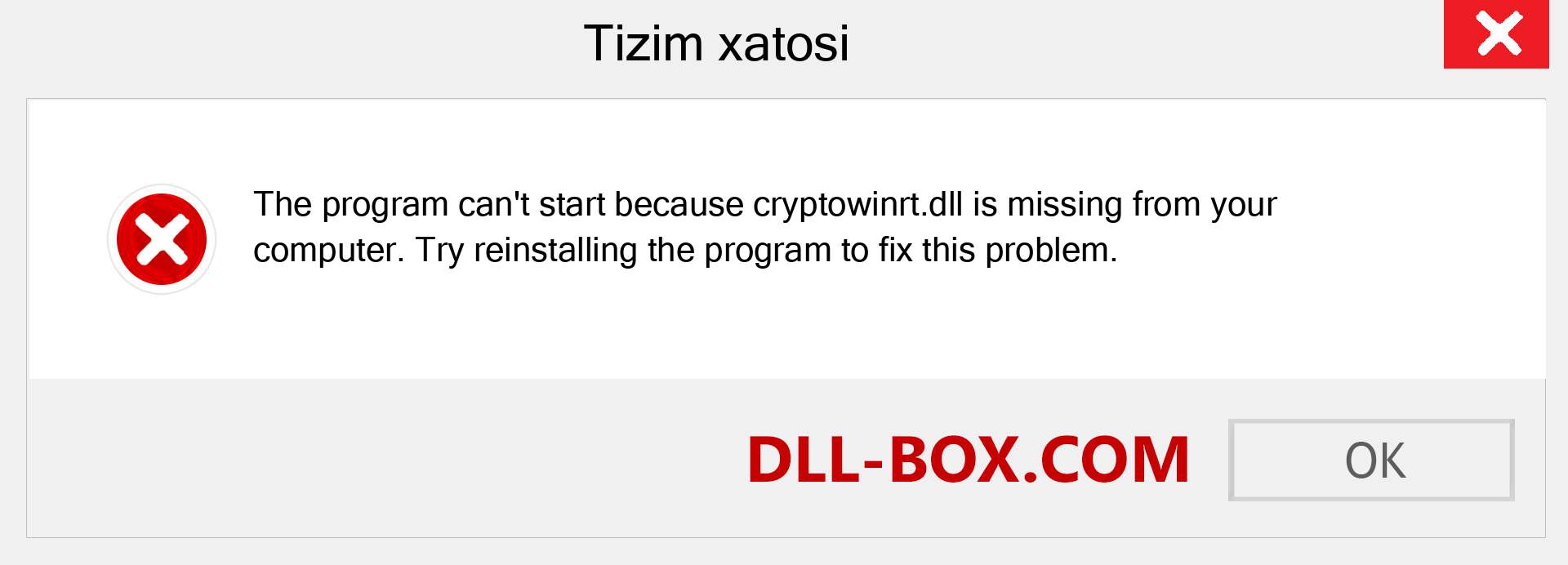 cryptowinrt.dll fayli yo'qolganmi?. Windows 7, 8, 10 uchun yuklab olish - Windowsda cryptowinrt dll etishmayotgan xatoni tuzating, rasmlar, rasmlar